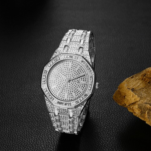 Men's Luxury Silver Jewelry Crystal Decorated Diamond Watch For Women