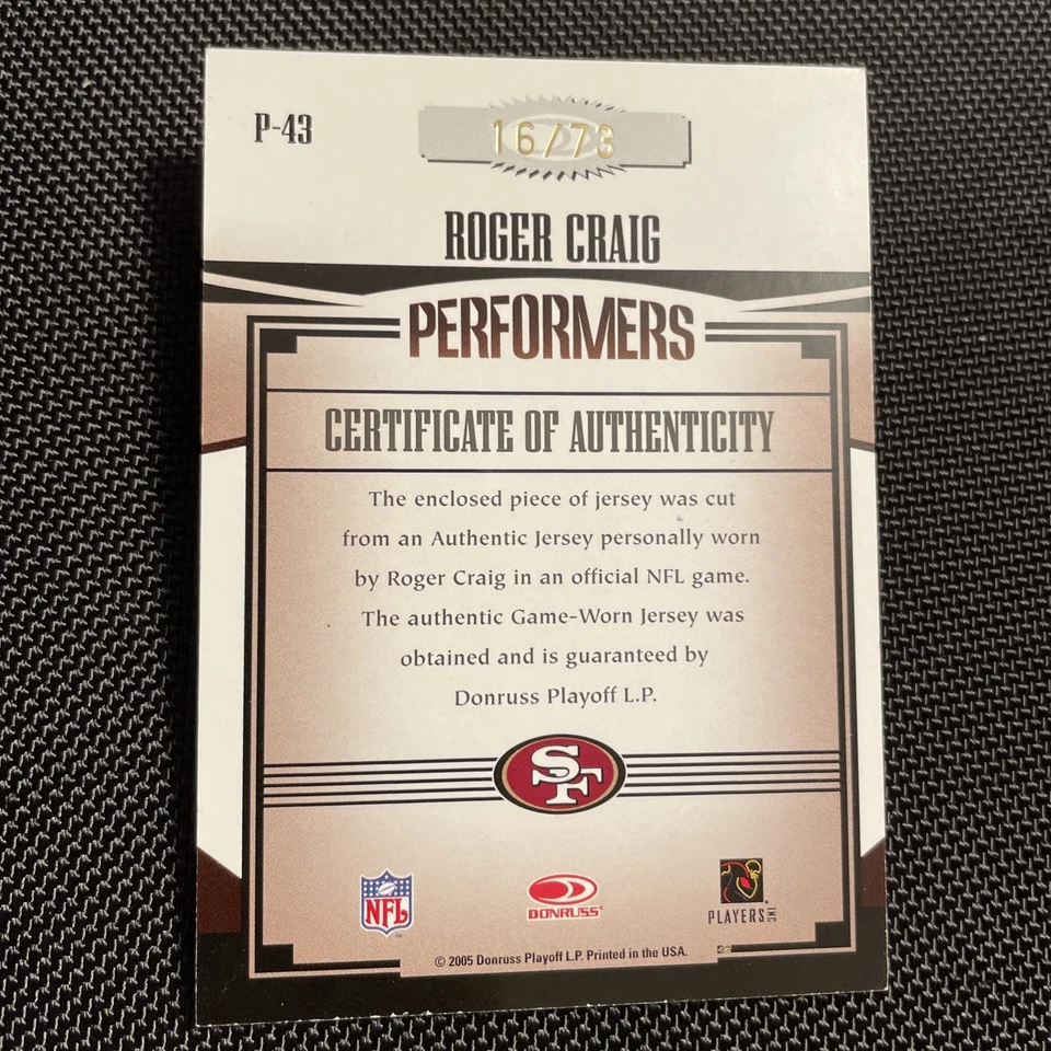 Roger Craig (49ers) Game USED patch - #d 16/73. 2005 Gridiron Gear - READ - Image 2 of 2