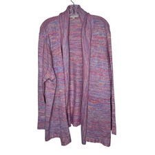 Woman Within Cozy Multicolored Open Front Knit Cardigan Sweater Plus 26/28 2X