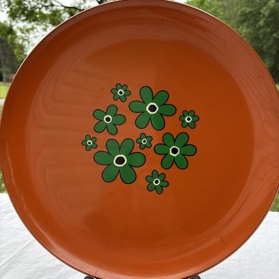 Vintage Melamine Orange Flower Power Serving Platter Bar Tray Made in Japan 13''
