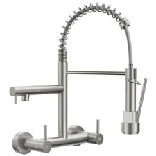 Wall Mount Kitchen Faucet with Pull Down Sprayer, Stainless Brushed Nickel