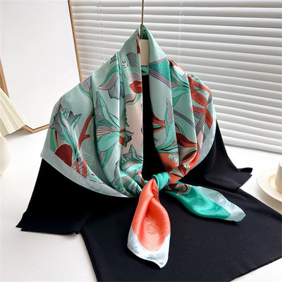 90*90 cm Quadrat Schal Twill Seide Gefühl Frauen Kopftücher und Tücher Luxus Haar 