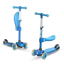  KS3 Kids Kick Scooter, LED Lighted Wheels, Adjustable Height Blue with Seat