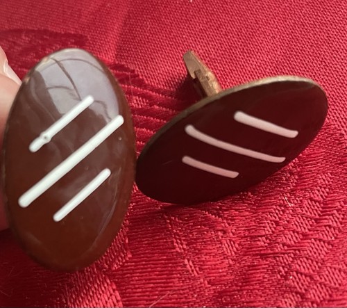 Vintage MCM Brown Enamel White Stripes On Copper Cufflinks