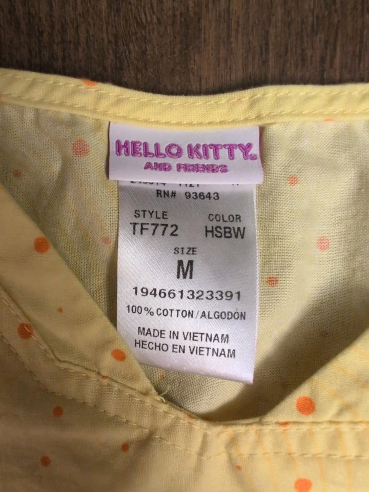 Hello Kitty Cherokee Scrubs Tooniforms V Neck Top Yellow Size medium Shirt - Image 2 of 4