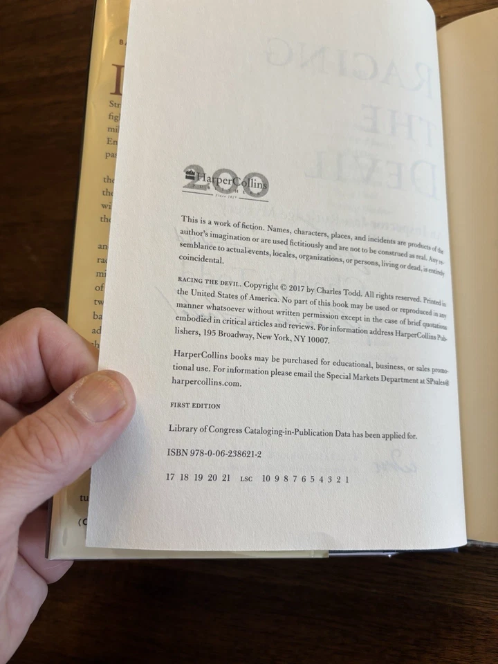 SIGNED x2 Racing The Devil by Charles Todd 1st Printing First Edition 2017 HCDJ - Image 3 of 4