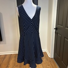 J CREW Sz 10 Blue White Stripe Lined V Neck Sleeveless Dress Preppy Quiet Luxury