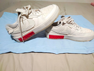 Nike Air Force 1 Low Top Men s Lace-Up Sneakers White/Red Solid Athletic