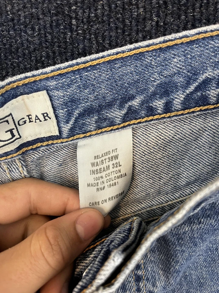 Pantalones de mezclilla Field Gear para hombre 38x32 azul calce relajado pierna recta ropa de trabajo desgastada Foto 3 de 4