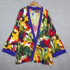 Attitudes By Renee Kimono Xtra Large Tropical Print Stretch Open Front Cardigan