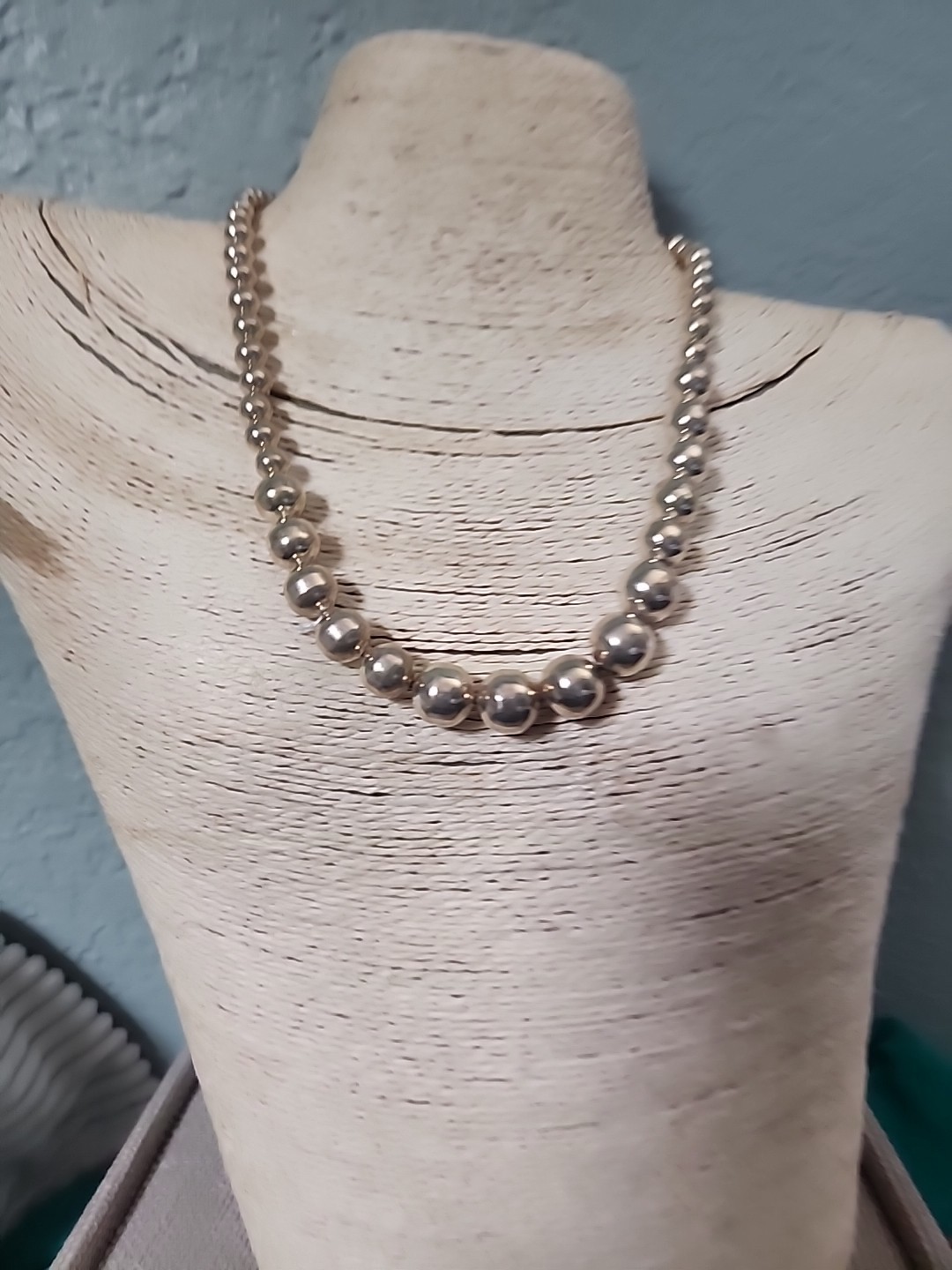Solid 950 Silver Graduated Ball Bead Necklace 6-1… - image 1