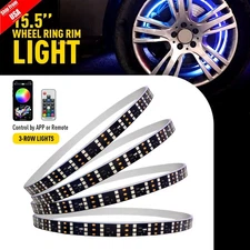 4PCS 15.5" RGB & Chasing Flow 3 Row LED Wheel Ring Rim Lights For Truck Car set