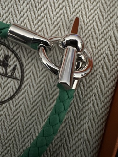 HERMES GLENON BRACELET LEATHER ROPE GOLD ITALY ALL AUTHENTIC Size 3, Vert Jade - Picture 3 of 4