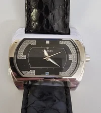 RARE- Croton Rectangle Quartz Watch Blk Leather Band w Box New Battery