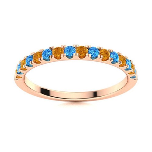 2MM Round Citrine & Swiss Blue Topaz 925 Silver Rose Plated Half Eternity Ring