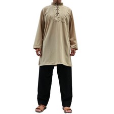 Muslim Stand Collar Robe Medium-Length Shirt, Men's Traditional Clothing Abaya