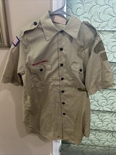 Boy Scout BSA UNIFORM SHIRT Mens Medium Short Sleeve Tan V27