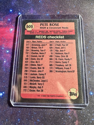 1989 Topps #505 Pete Rose Cincinnati Reds - Picture 2 of 2