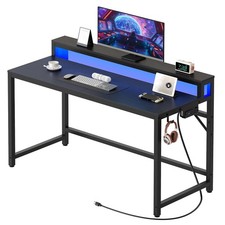 47.2" Computer Desk with Charging Station and LED Lights, Gaming Desk with Mo...