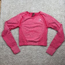Gymshark Dry Seamless Long Sleeve Crop Top Pink Marl Womens Size L