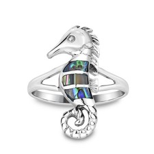 Charming Tropical Rainbow Abalone Shell .925 Silver Ring-10