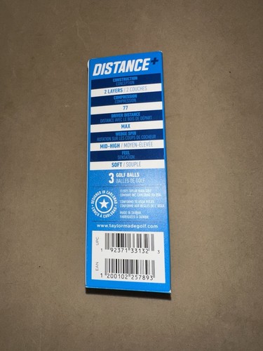 TaylorMade Distance+ Golf Balls Sleeve of 3 High Velocity Performance NEW W/Logo - Picture 3 of 7