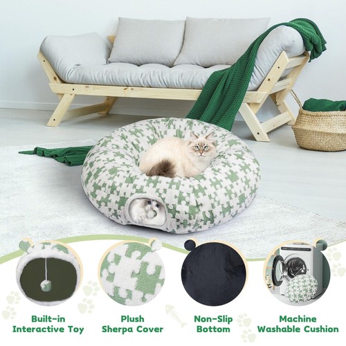 Cat Tunnel Bed Cat Cave for Cats Indoor, Large Peekaboo Cat Cave Donut Tunnel... - Picture 2 of 8