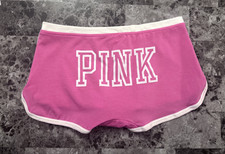NWT VICTORIA'S SECRET PINK WHITE LOGO CURVED HEM DORM BOYSHORT PANTIES