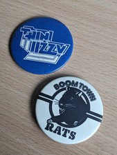 2 x Vintage Tin Badges Thin Lizzy, Boomtown Rats. Cool Retro Rock Music Badge...