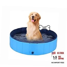Dog Pool Foldable pet Pool Dog Swimming Pool pet Swimming Pool PVC 32x8IN Blue