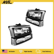 Black Headlights + Signal Bumper Lamps For Chevrolet Silverado 2500 HD 2003-2006