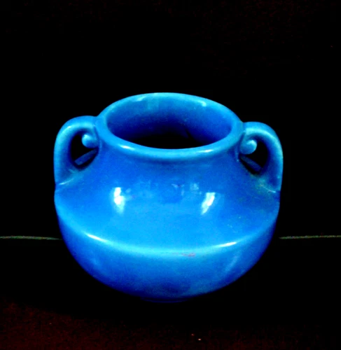 vtg Stangl Round Blue Planter 2 Handled Glossy Planter # 2017