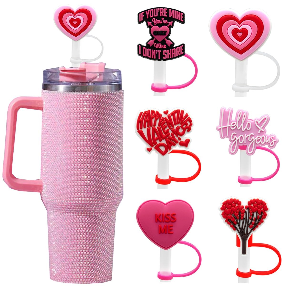 Straw Covers Caps 6Pcs, Silicone Heart Love 2, Valentine's Style -1
