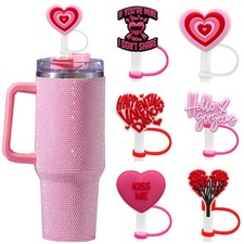 Straw Covers Caps 6Pcs, Silicone Heart Love 2, Valentine's Style -1