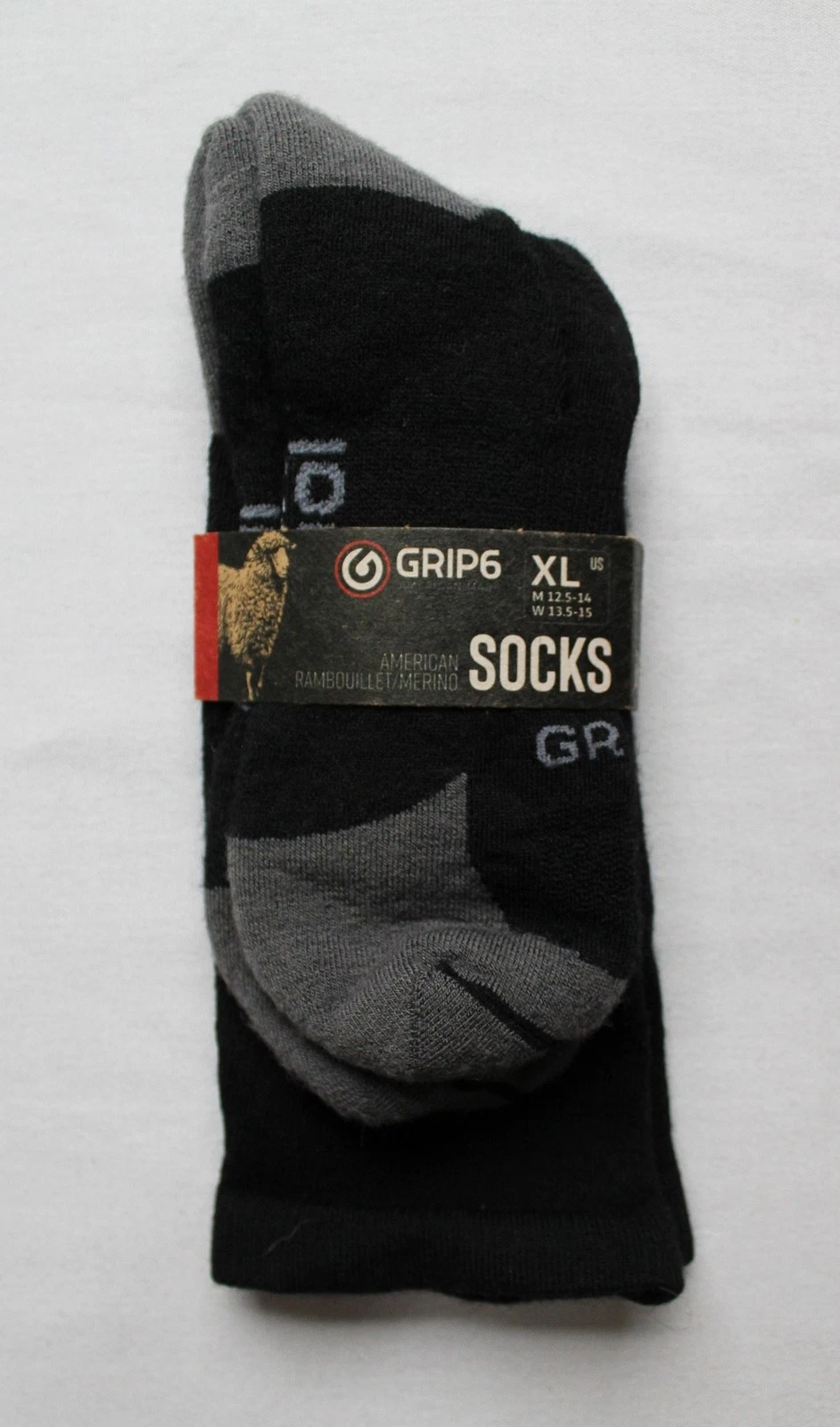 Grip6 Men's Casual Crew Midweight Merino Wool Socks MS7 Carbon Size XL NWT