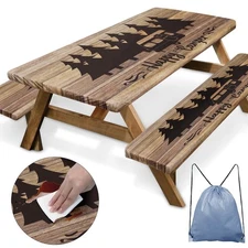 Picnic Table Cover with Bench Covers Elastic Edges, Wooden Camper Fitted Tabl...