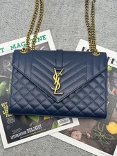 YSL Saint Laurent Envelope Chain Flap Crossbody Bag Leather Blue Duties Paid