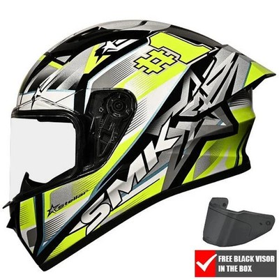 SMK Motorradhelm STELLAR SPORT UNO GL214 gelb weiß schwarz GRATIS dunkles Visier