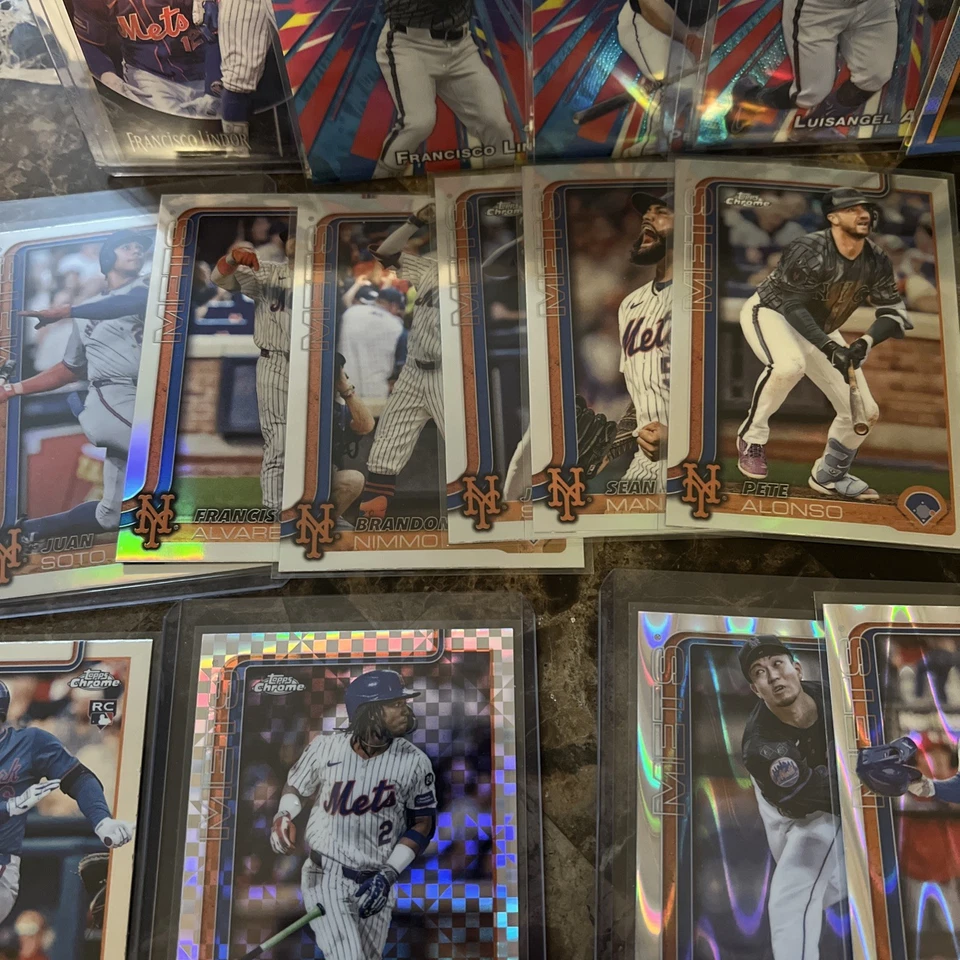 ¡Lote de 38 tarjetas Topps Chrome Mets 2025! ¡Sin duplicados! Base refractores insertos Foto 3 de 4