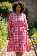 Torrid Women’s Plus Mini Voile Mandarin Collar Sundress Size O Pink Plaid Relax