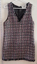 CHANEL 40 BLACK PINK  GREEN TWEED KNIT SLEEVELESS DRESS 40 France