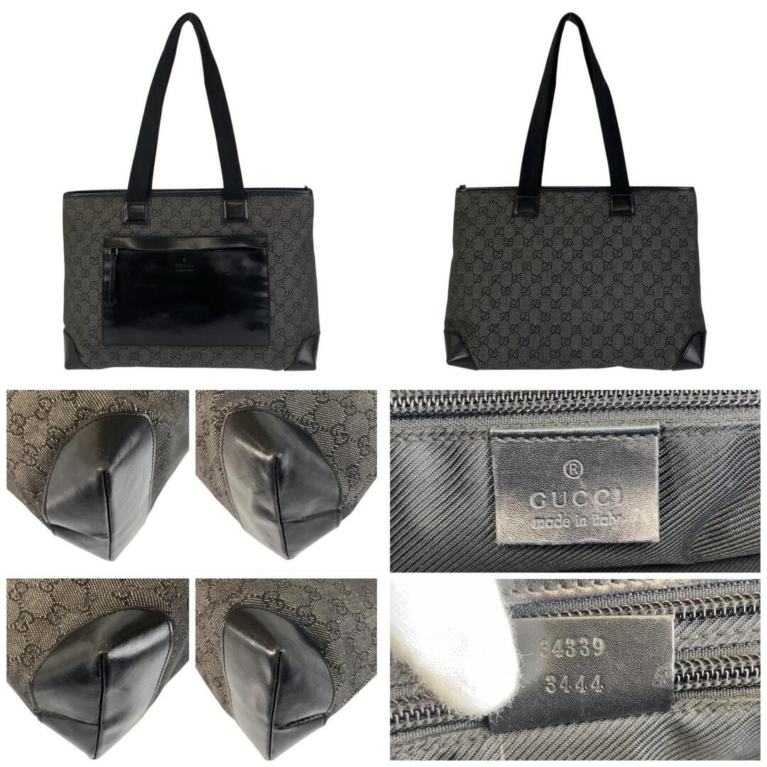 GUCCI Black GG Canvas Leather Tote Bag Shoulder Damen Used thumbnail 2