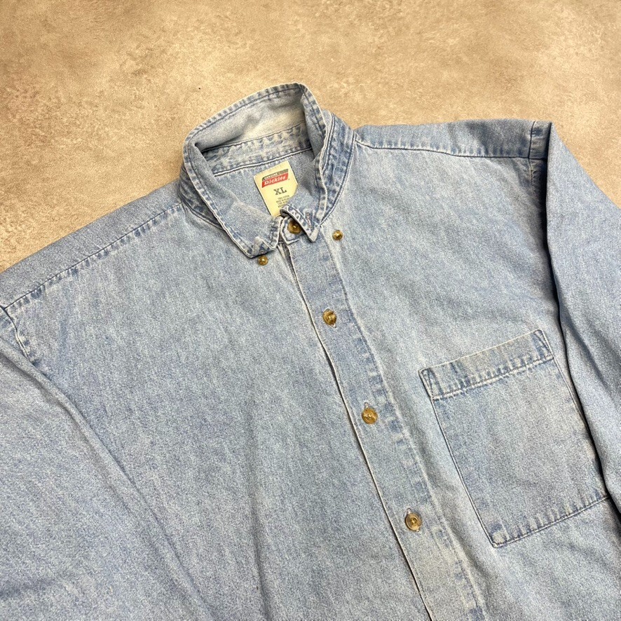 Dickies Shirt Mens Y2K Long Sleeve Button Up Workwear Top, Washed Blue, XL" image 5