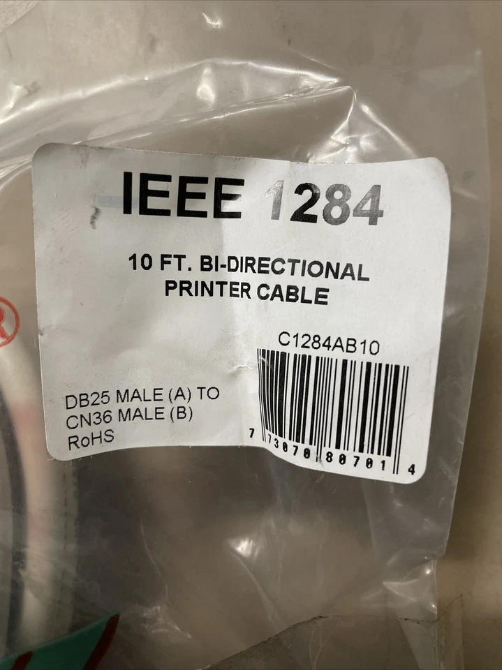 10 Foot Parallel Printer Cable DB25 CN36 M/M IEEE 1284 - Image 2 of 3
