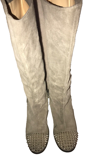 Christian Louboutin Egoutina Beige Spike Suede Knee High Boots SZ 38.5 - Picture 8 of 18