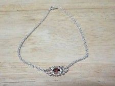 925 SILVER ANKLE BRACELET ANKLET W/RED GARNET(?) GOLD & ROSE LEAVES NWOTS OR BOX