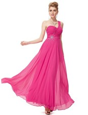 Fuchsia Chiffon 1 Shoulder Bridesmaid Prom Formal Party Dress, Size 6 SE24513 