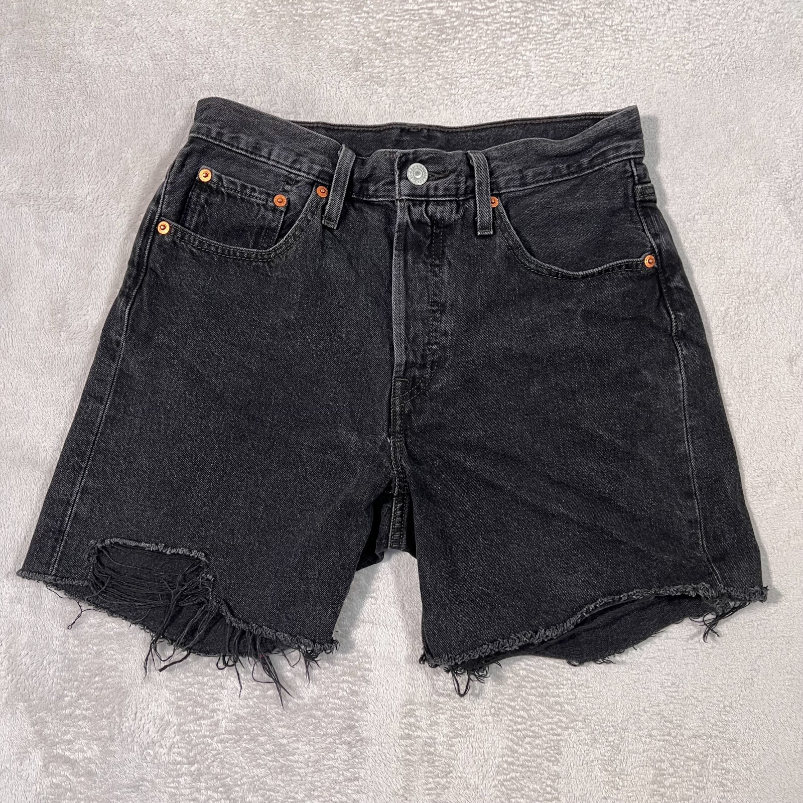 Levis Jean Shorts Womens 27 Waist Black Cut Off Butto… Gem