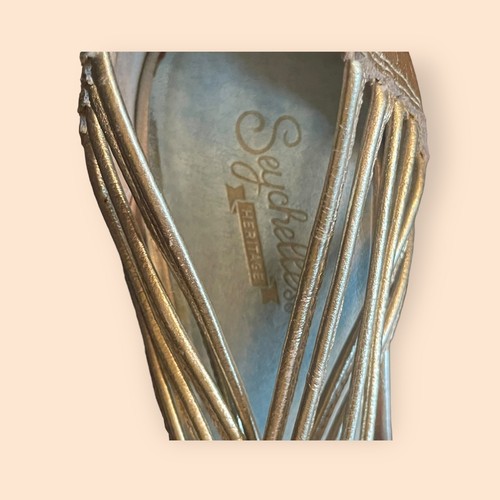Seychelles Womens Shoes Size 9.5 Gold Metallic Leather Open Toe Block Heel Pumps - Picture 6 of 13