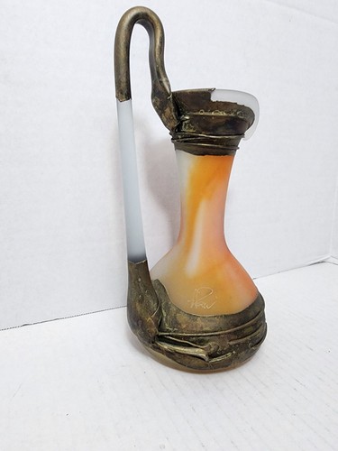 Vintage Art Glass Decanter Mady Benson?Alchemy Glass 10" Orange W/patena Signed - Picture 4 of 12